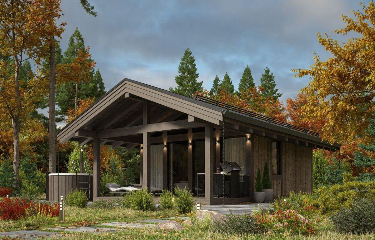 Spa House — autumn exterior, side angle.