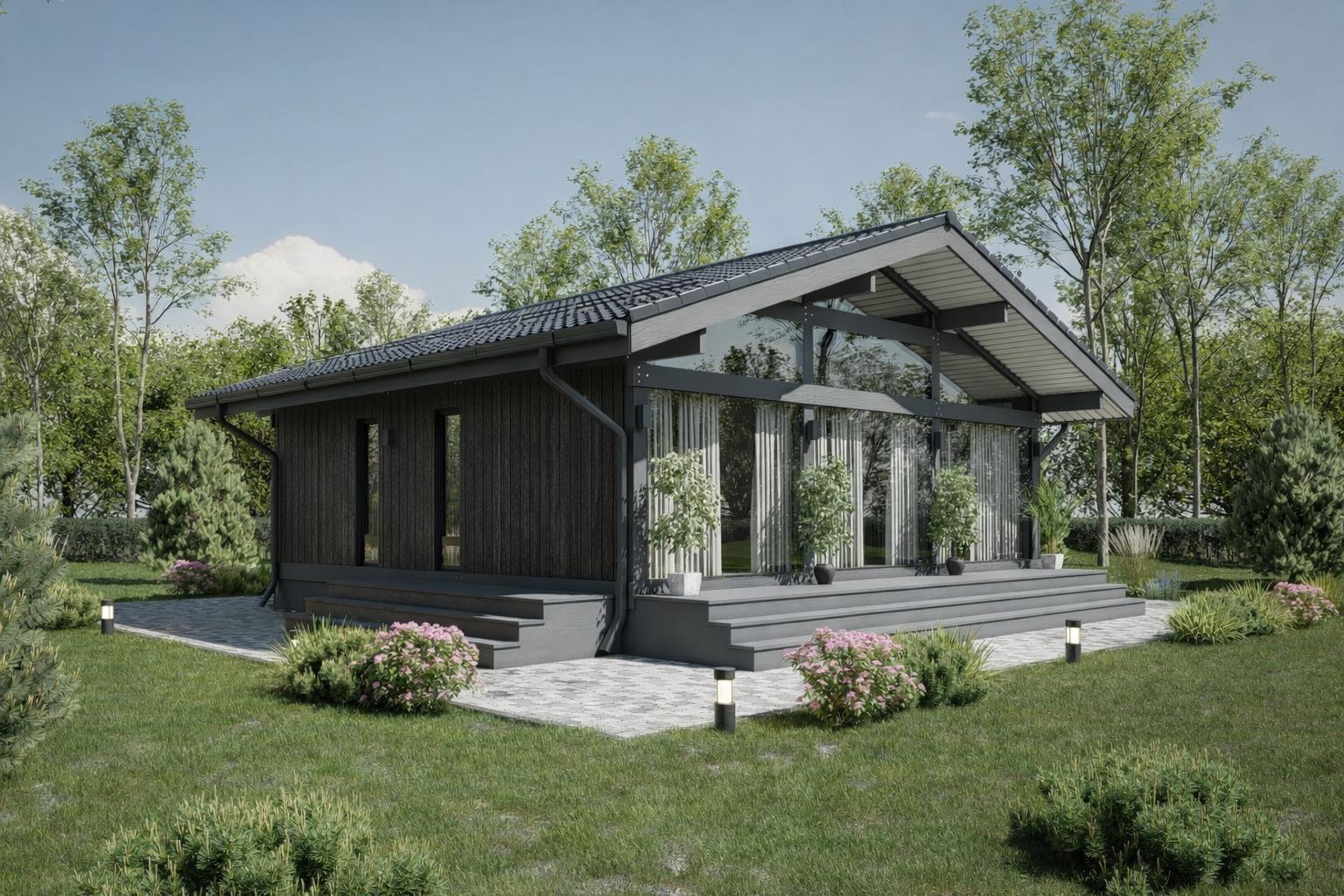 Grey burnt wood — night exterior.