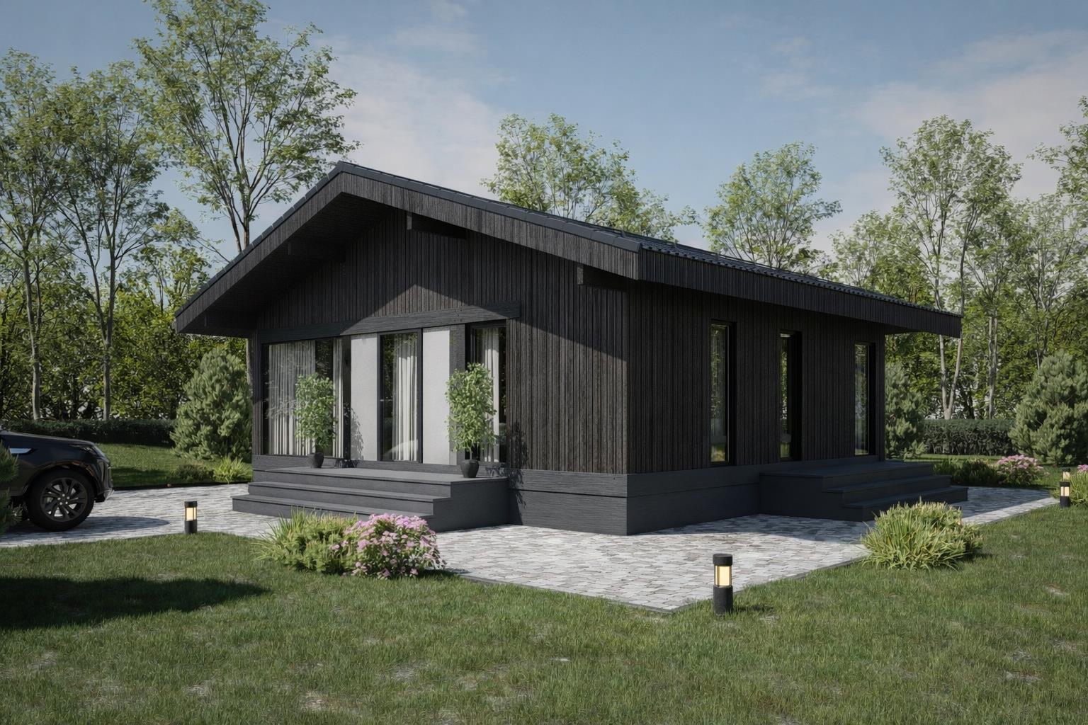 Grey burnt wood — sunset exterior.