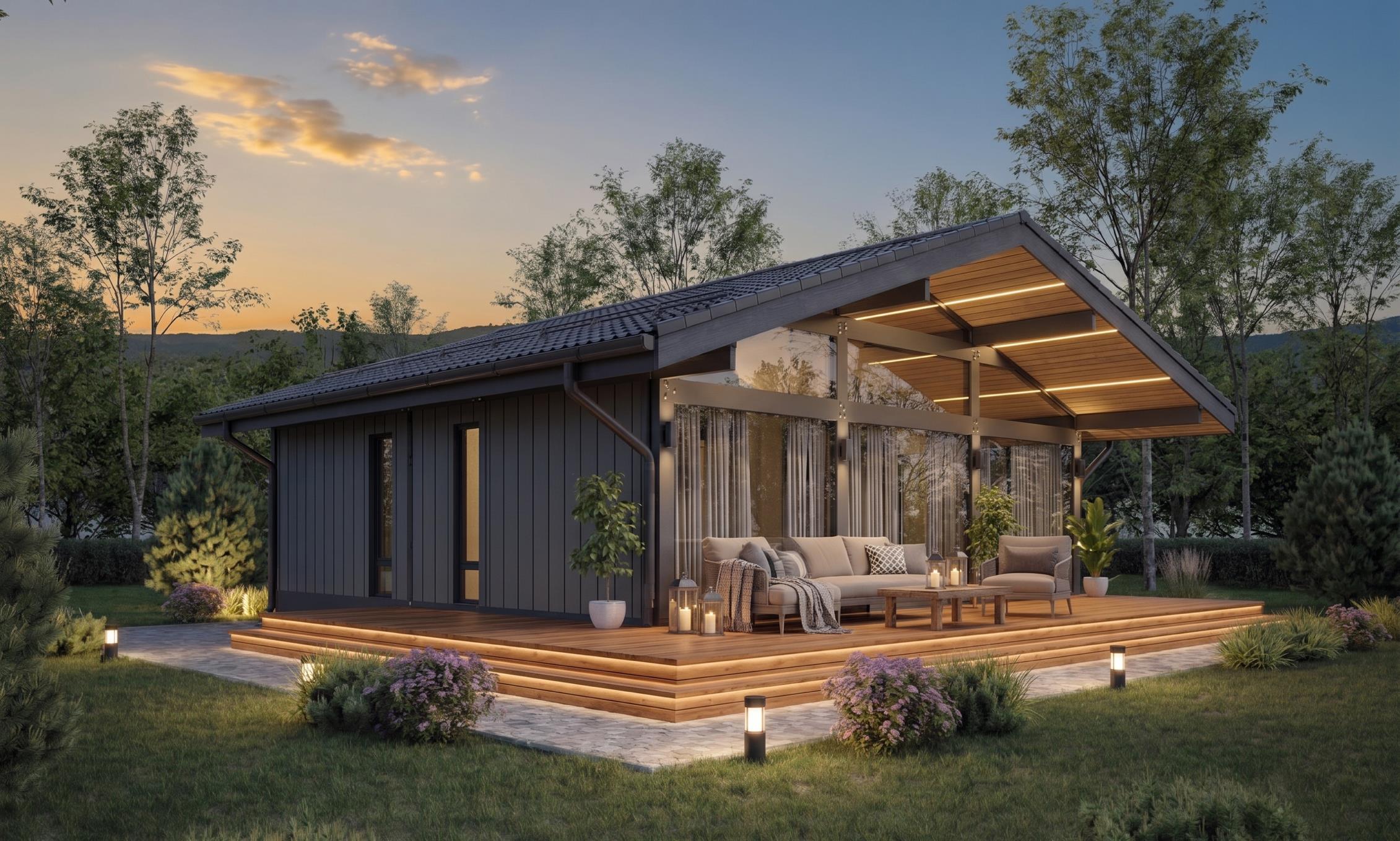 Built-in terrace at sunset.