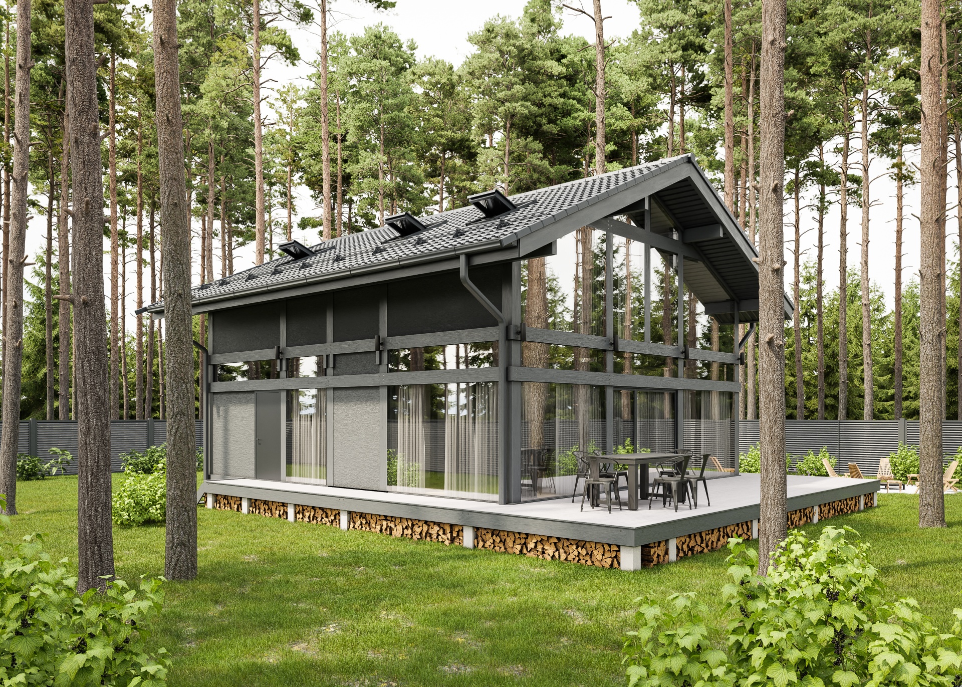 Signature model with charcoal cladding and outdoor lounge.