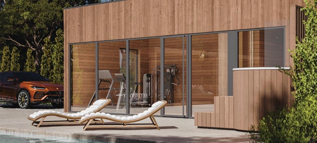 Midi Marbella — rendering with interior gym and outdoor lounge.