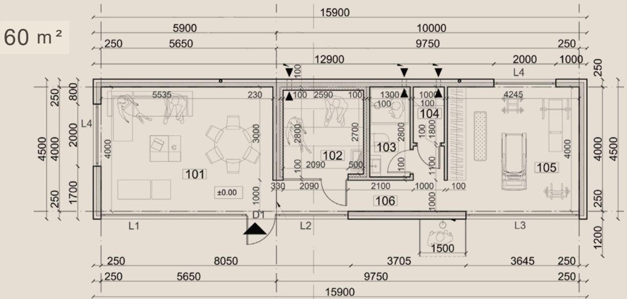 Maxi Marbella floor plan — 60 m²